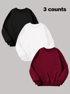 Women's Solid Basic Drop Shoulder Thermal Lined Sweatshirt, Casual Long Sleeve Round Neck Pullover for Daily Wear, Ladies Clothes Tops for All Seasons, Casual Cozy Sweatshirt