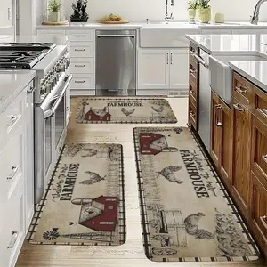 Kitchen Rugs Featuring a Vintage Farm Rooster Design, Machine Washable, Polyester Mats Suitable for Bedroom, Living Room, Dining Room, Kitchen, Bathroom, And Entryway