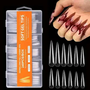 12 Sizes Extra Long Stiletto False Nail Tips, 240pcs/box Full Cover Press on Nails, Suitable for Home & Salon DIY Nail Art, Fake Nails Extension