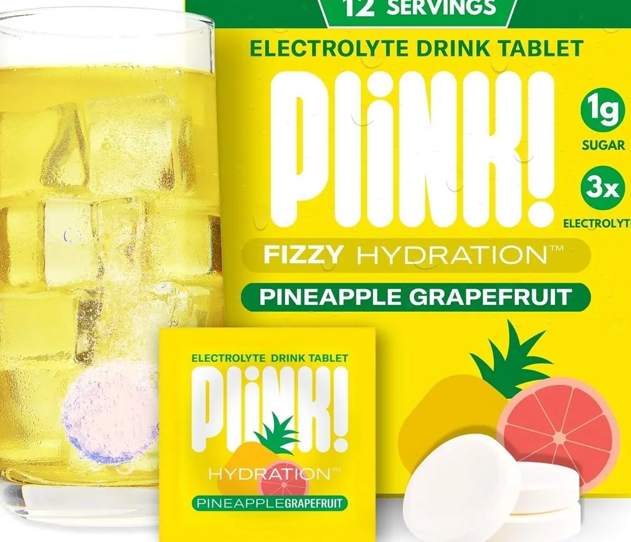 Plink! Fizzy Electrolyte Drink Tablets for Daily Hydration - 12ct Electrolyte Tablets + Sodium, Potassium, Magnesium, Low-Calorie, Low-Sugar Keto Electrolytes Powder Hydration Packets Water Flavoring