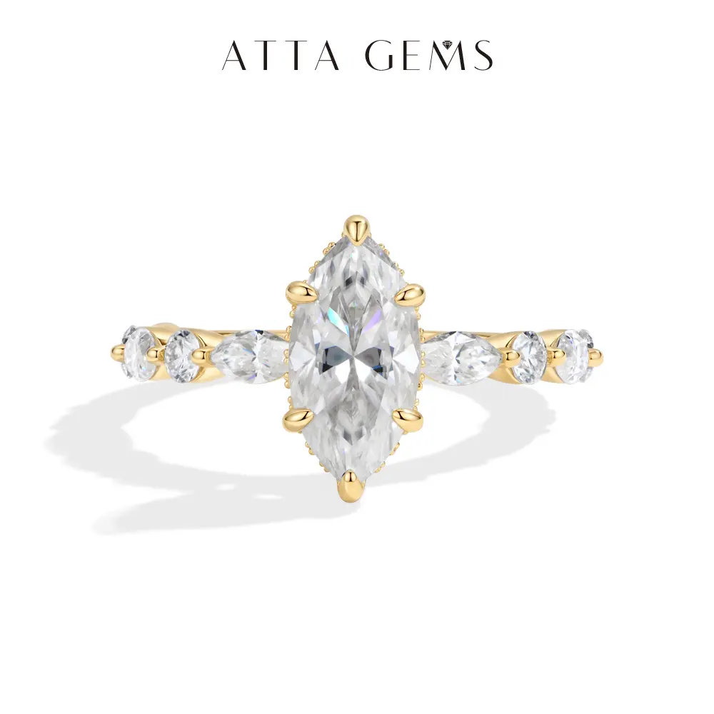 ATTAGEMS 2CT Marquise Shape Synthetic Moissanite Engagement Ring for Women, 925 Sterling Silver Gorgeous Jewelry, Anniversary Gift R449