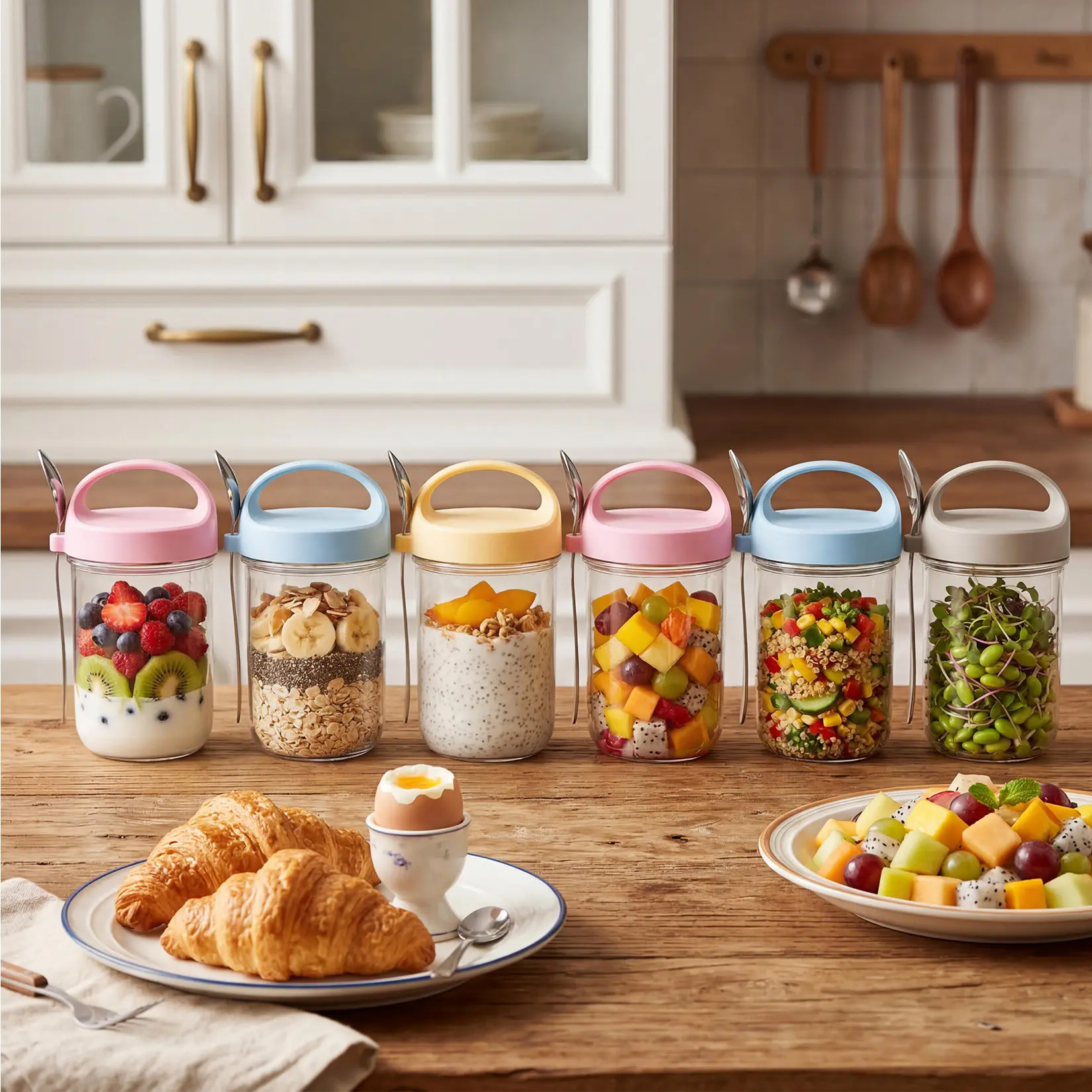 16oz Overnight Oats Containers with Lids, 6 Pack Wide Mouth Mason Jars with Airtight Lids, Overnight Oats Jars for Salad, Chia Seed, Cereal, Yogurt