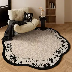 1pc Light Luxury Retro Sofa Area Soft Carpet Wabi-sabi Antique Style Living Room Coffee Table Carpet French Pattern Bedroom Decoration Bedside Round Rug Irregular Shape Home Study Washable Non-slip Floor Mat