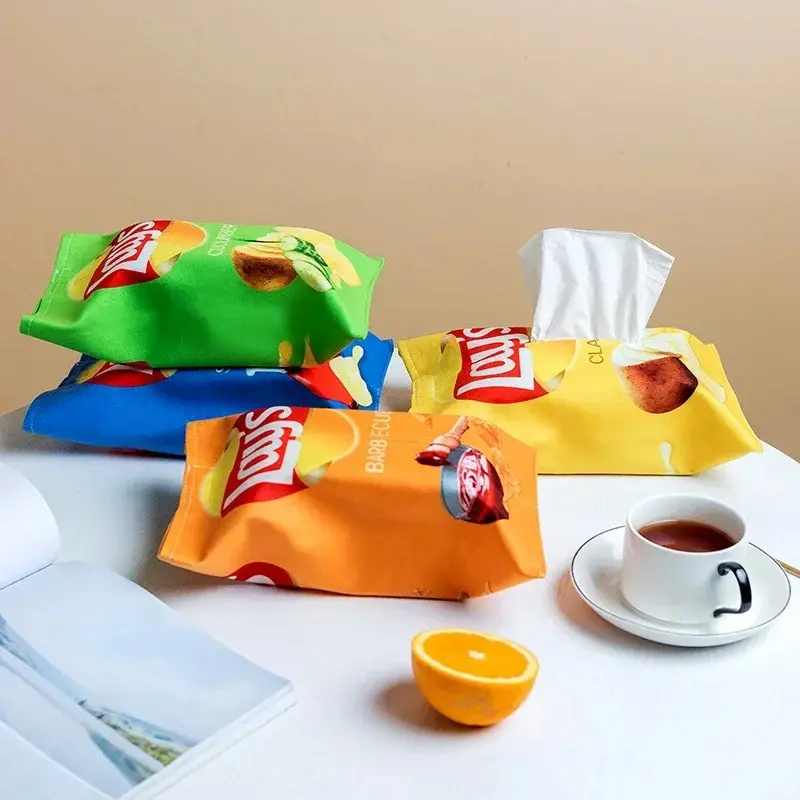 Three fun potato chip fabric packaging bag type tissue boxes, car paper drawer boxes, tissue covers,household napkin paper boxes
