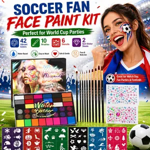 Face Painting Kit 42 Colors Water-Soluble Palette, 10 Professional Brushes, 6 Stencils, 2 Rhinestones, Easy Clean, Safe for Skin