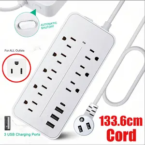White Desktop Power Strip Surge Protector, 8 AC Outlets 3 USB+Type C, 4 FT Cable