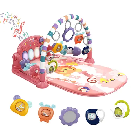 Dearlomum Tiger Theme Play Gym & Activity Mat - Piano Tummy Time Set with 5 Infant Sensory Toys, Music & Lights, Play Mat for Babies, Newborn Baby Stuff, Sensory Tool Playgyms & Playmats (Pink) Summervibes