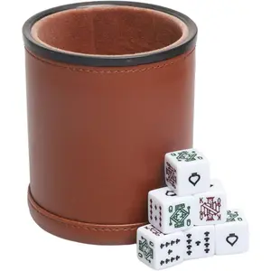 Leatherette Dice Cup with Poker Dice, Felt Lining Quiet Shaker for Playing Yahtzee/Farkle/Liars Dice,