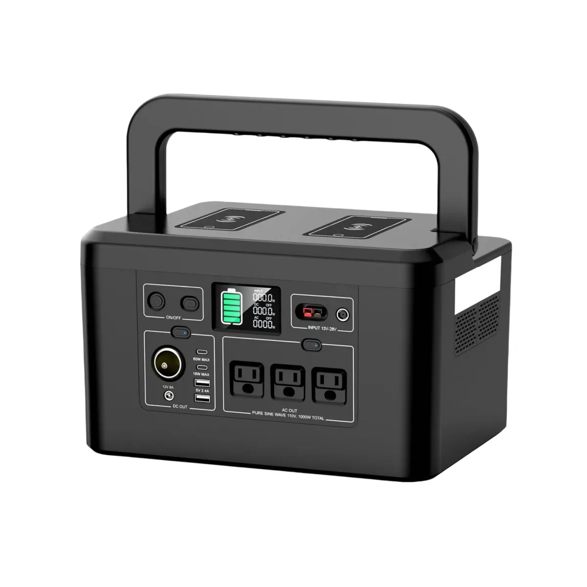 R1000 Solar Powered Portable Power Station - 800W, 740Wh 200000mAh Lithium-Ion Battery, 3 AC 110V Outlets for Outdoors Camping, Hunting, Projector, Cooling Fan, Mini Fridge Use