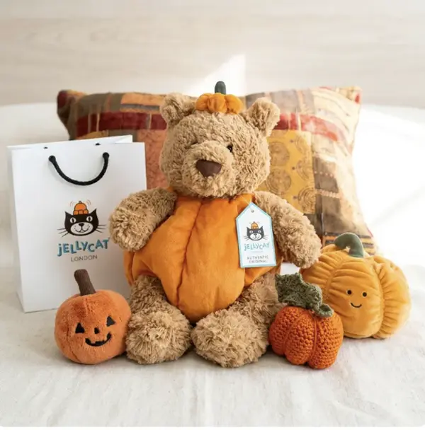 Jellycat Bartholomew Bear Pumpkin Plush in Orange Costume, Soft Halloween Teddy Bear Gift for Fall Decor and Collectors