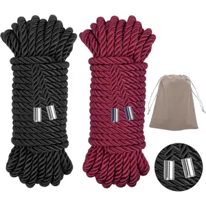 2-Pack Soft Silk Rope with Storage Bag, Twisted Trim Cord 32 /7MM Nylon Twisted Cord Trim Thread String Ropes Satin Shiny( red+Black)