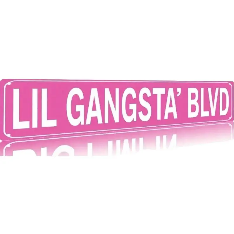 Casual Hanging Mount Aluminum Metal Wall Sign - Funny "Lil Gangsta Blvd" Pink 4x16in Home Decor, Pre-Drilled Holes for Easy Hanging, Suitable for Farmhouse, Urban Home, Porch Use