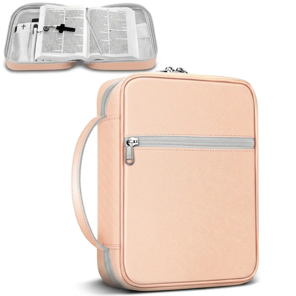 FINPAC Bible Carrying Case for Women 11"x8"x2.3" - Bible Cover with Zippered Pocket and Handle, Ideal for Organizing Bible Accessories, Ideal for Worship, Gift for Her
