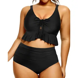 Daci Women Plus Size High Waisted Bikini Set Ruffle Flounce Two Piece Swimsuits Tummy Control Bathing Suits