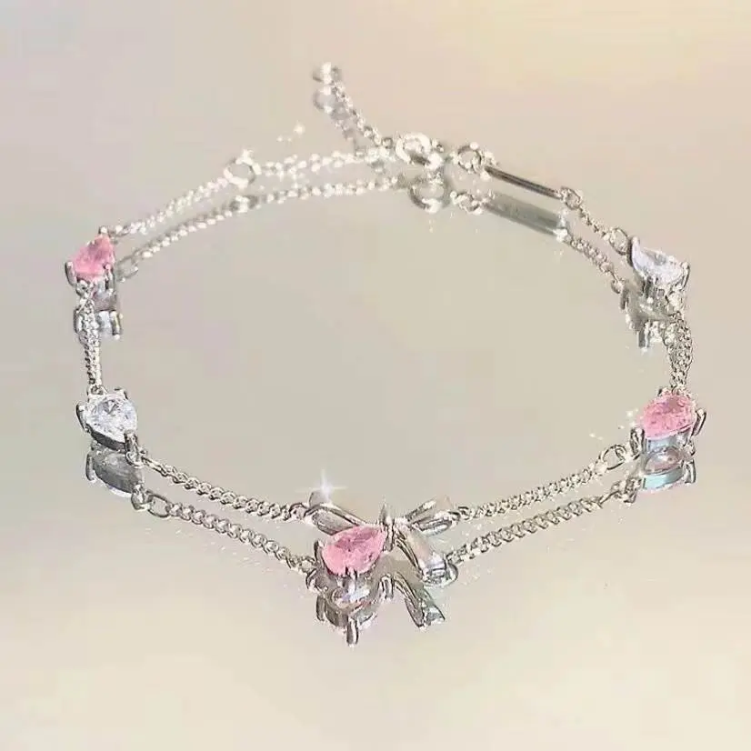 Pink zircon bow bracelet