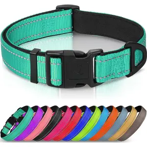 zReflective Dog Collar,Soft Neoprene Padded Breathable Nylon Pet Collar Adjustable for Medium Dogs,Teal,M