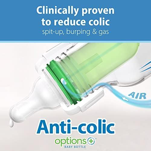 Natural Flow Anti-Colic Options+ Narrow Baby Bottle, 4 oz/120 mL, with Level 1 Slow Flow Nipple, 0m+, 4 Pack