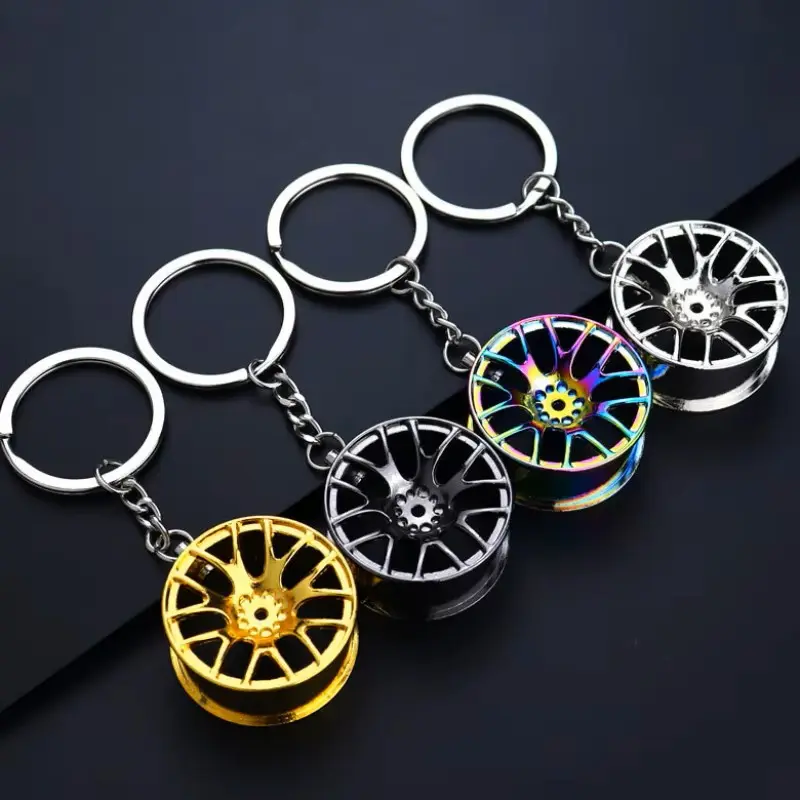 Spinning Wheel Rim Keychain JDM Drift Car Lover Tuner Key Ring Accessory