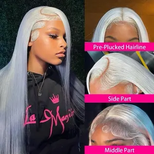 13*6 Weave Full Frontal HD - 13mm Wide, 6mm Thick, Side Part, Middle Part, Pre-Plucked Hairline, White Color, Stylish Hair Accessory