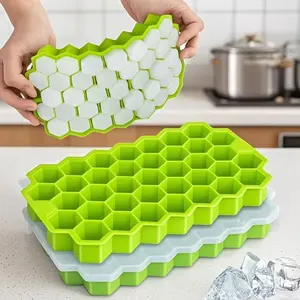 Honeycomb Ice Cube Tray with Lid, 37 Holes, Perfect for Holiday Drinks, Frozen Desserts, Refrigerator Storage, Essential Party Accessory