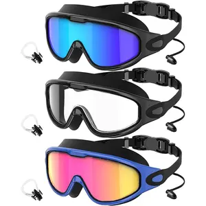 Audlt Swim Goggles 3 Pack, Wide View Anti Fog&UV Swimming Goggles for Audlt, No Leaking Swim Glasses for Men Women Kids, Water Goggles