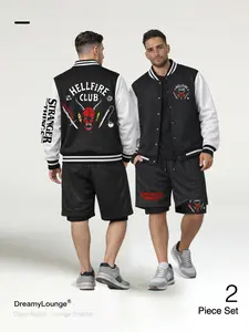 Stranger Things 「2-Piece Set」 Hellfire Club Baseball Shirt + Breathable Mesh Shorts, Casual Fitted Home Wear, Daily Use