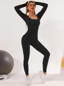 Women's Scoop Neck Thumb Hole Shapewear Bodysuit, Casual Tummy Control High Stretch Shapewear Jumpsuit, Ladies Shapewear Clothes for Daily Wear, Knit Clothing