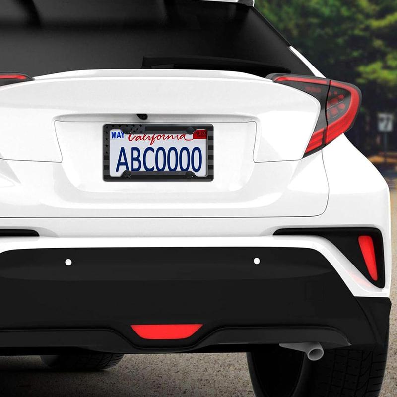 Flag License Plate Frames- 2 Pack Black Grey Patriotic Aluminum Tag Holder Cover for Front Rear, with Screws Caps Flag License Plate Frames- 2 Pack Black Grey Patriotic Aluminum Tag Holder Cover for Front Rear, with Screws Caps
