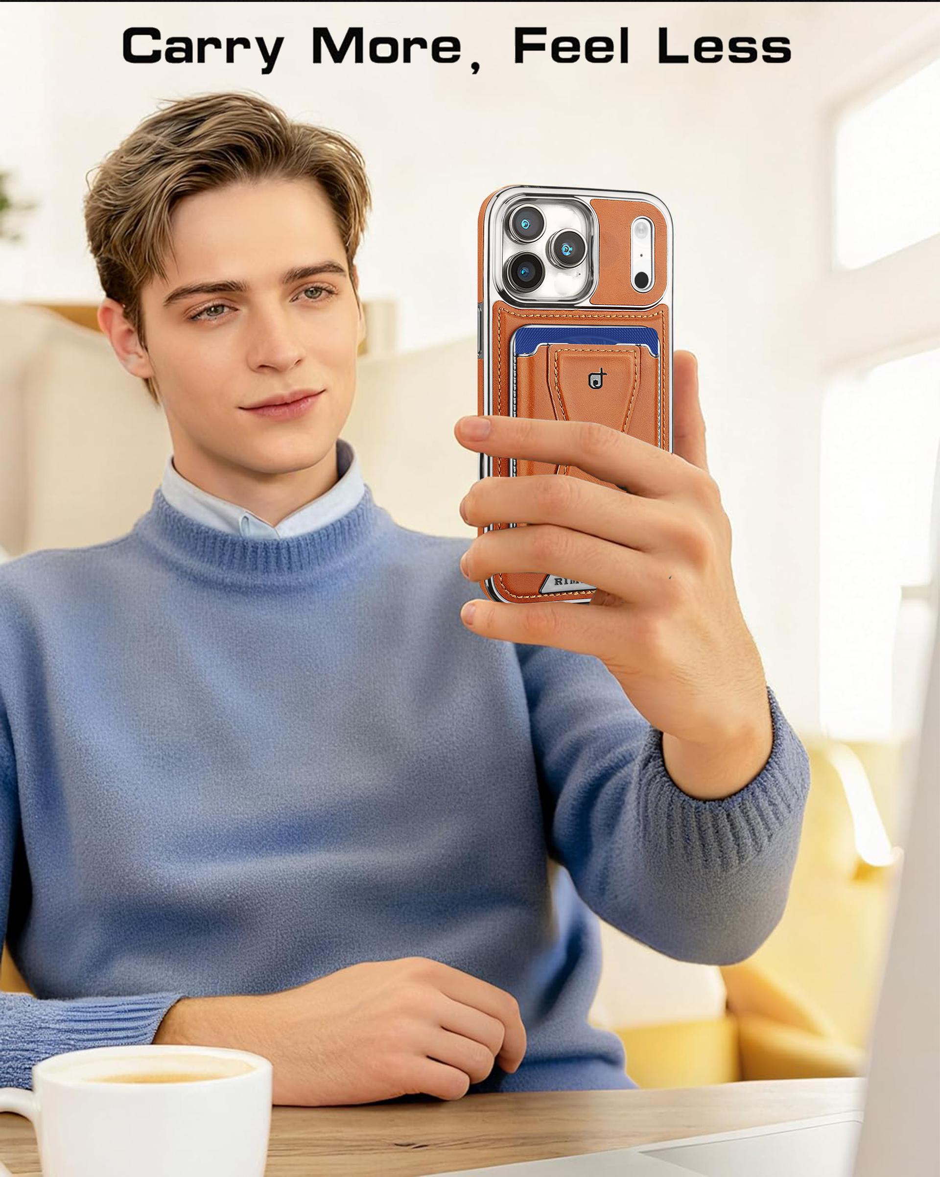 New Genuine Leather Magnetic Card Bag Stand Phone Case Detachable Card Bag 2-in-1 Design For iPhone17ProMax/16Pro/15Plus/14/13/12Pro Full Shockproof High-end Business Protective Cover For Men And Women