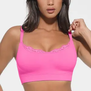 FeelinGirl Lace Trim U-Plunge Bralette Wireless Seamless Sophistication Sizes to 44DD