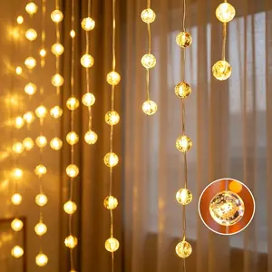 200cm Crystal Bubble Ball Curtain Light String, 90led, USB Powered, High Brightness, 8 Flash Modes, Indoor Decor for Parties, Weddings, Holidays