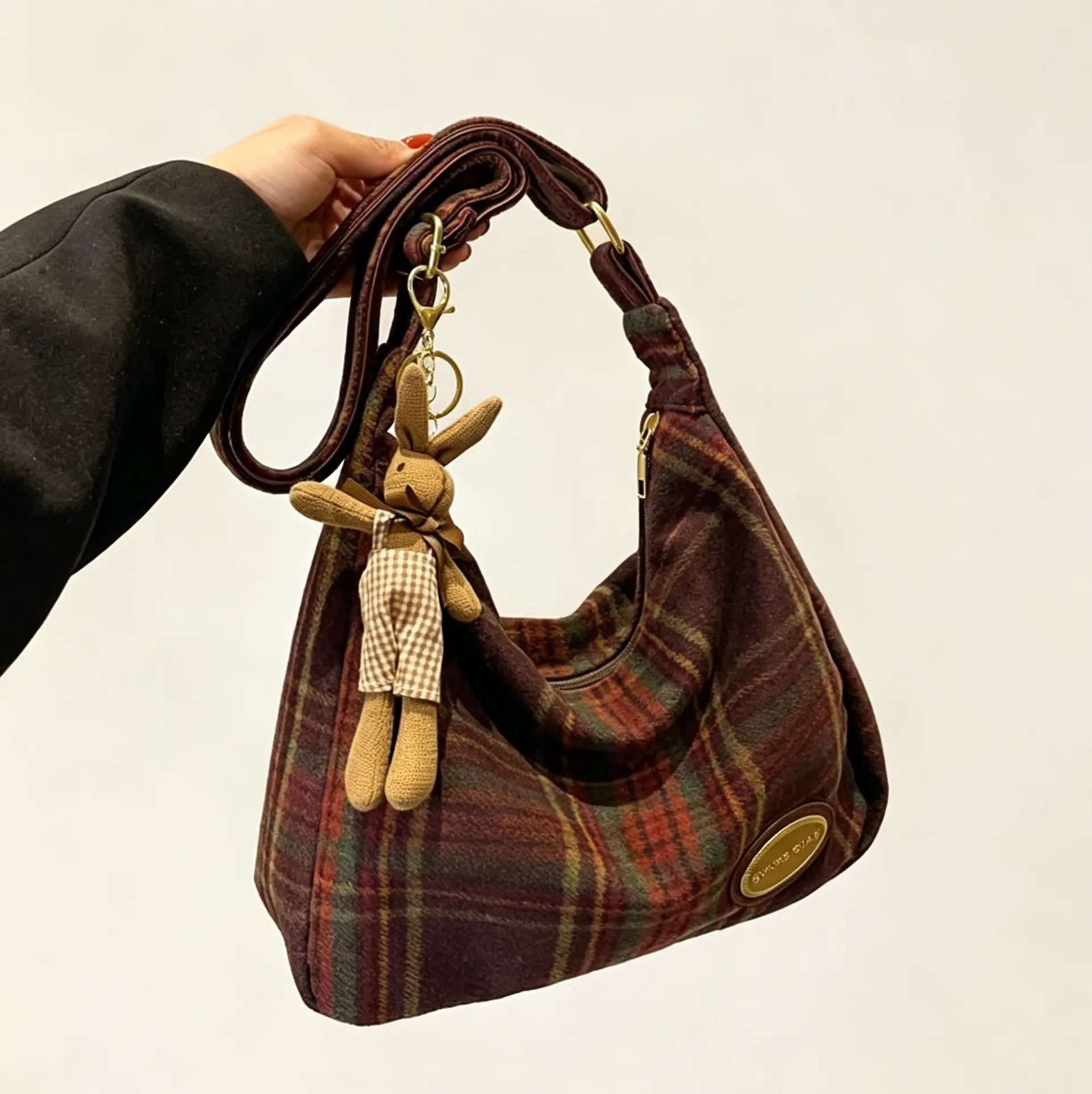 Women's Vintage Plaid Large-Capacity Tote Bag, Casual Versatile Sports & Outdoor Gym Shoulder Crossbody Bag