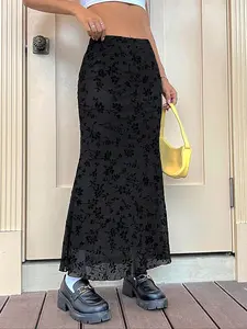 Women's Floral Pattern High Waist Fitted Zipper Skirt, Elegant Fashion Casual Long Skirt for Daily Outdoor Wear, Women Bottoms for Summer, Womenswear