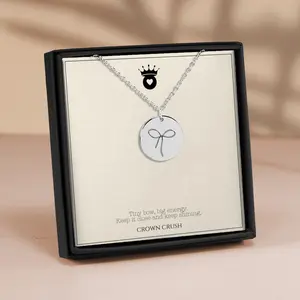 Customized, Bow Coin Necklace- personalized on the back, includes gift box