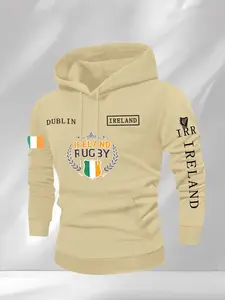 Men's casual fleece hoodie, Irish rugby-themed hooded sweatshirt