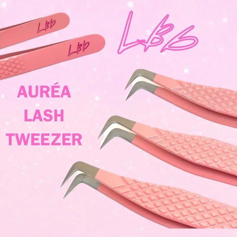 LBD Auréa Lash Tweezer - Pink Eyelash Extension Tools with Unique Design for Precision Work - LBD Brand Lightweight Makeup