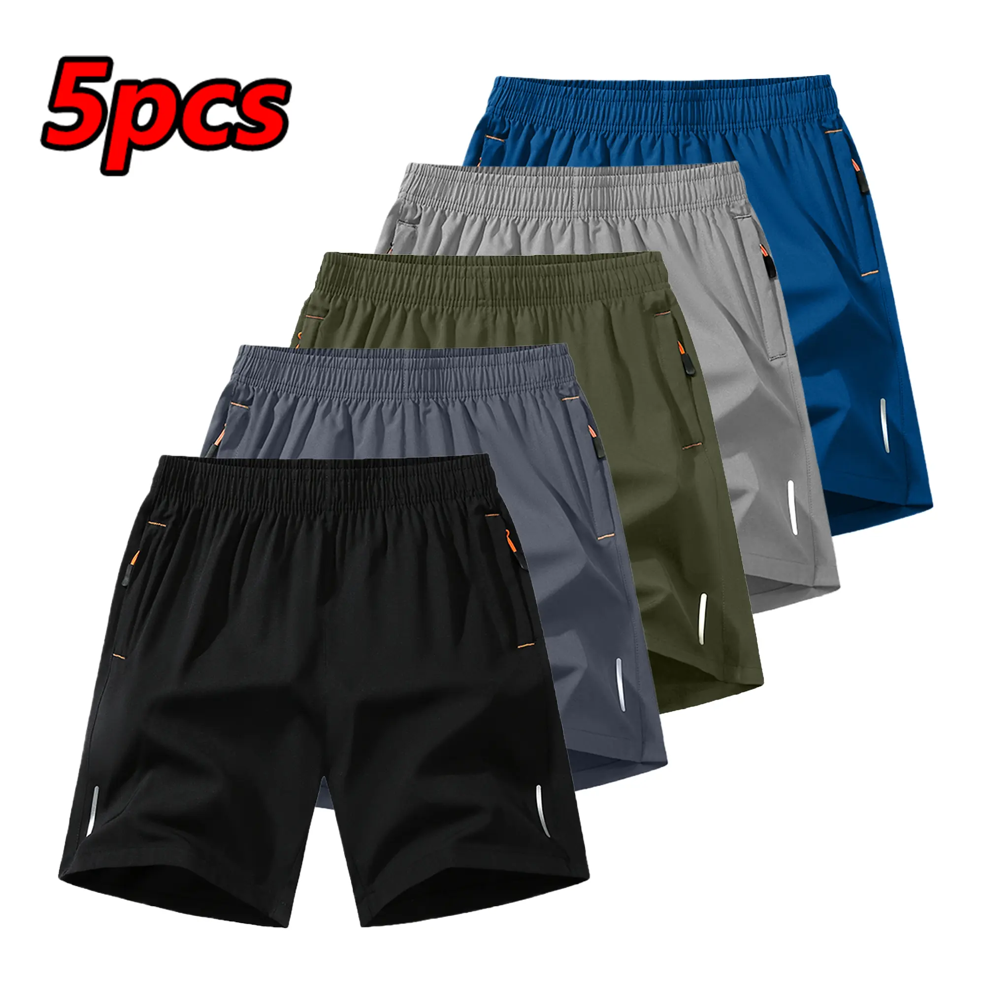 Men’s summer casual athletic shorts with drawstring tie and zippered pockets, suitable for sports, fitness, and beach outdoor leisure.
