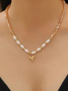 Elegant Baroque Pearl Heart Pendant Necklace, Daily & Date Gift for Elegant Girls, Faux Pearls, Alloy Material, All Seasons, Dainty Fashion Jewelry, Fashionable Accessories, Fashion Chic Accessories