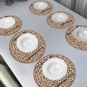 6pcs Leopard Print Round Placemats, Household Placemat, Kitchen Decorative Placemat, Vintage Fashion Table Mats, Oil-Resistant Insulation Pads, Durable Home Restaurant Decor