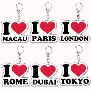 Hot Cites I Love PARIS LONDON Keychains for Accessories Bag HONG KONG NEW YORK BANGKOK TOKYO SEOUL DUBAI Keyrings Jewelry Gifts