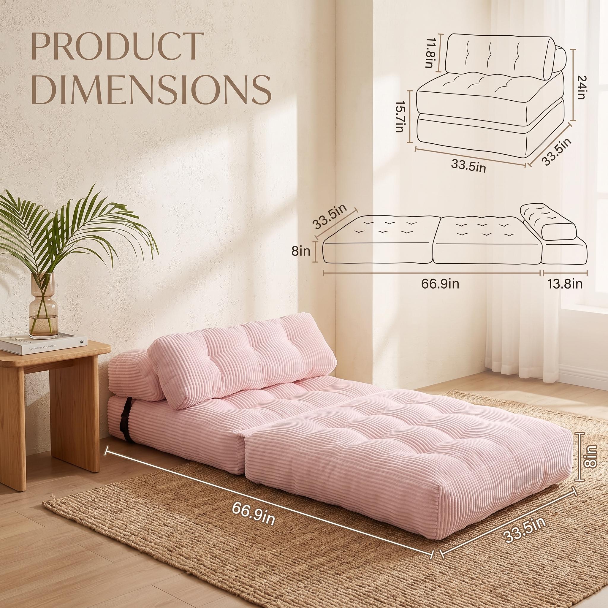Single Pink Folding Sofa Bed Convertible Sleeper Chair - Indoor Lounge Furniture, Boneless Couches, Living Room/Apartment Furniture for Small Spaces, with Pillow, Foldable Mattress, Back Support, Portable Floor Lounge,back to school,back to school haul