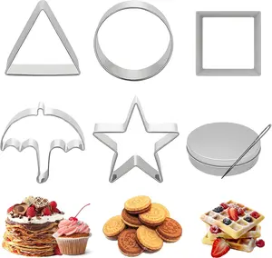 Korean Sugar Candy Making Tools Set,Stainless Steel Cookie Cutters Kit Umbrella Triangle Star Round  Bakeware Classic Cake Molds for Home Kitchen Holiday Party Favor(7PCS)