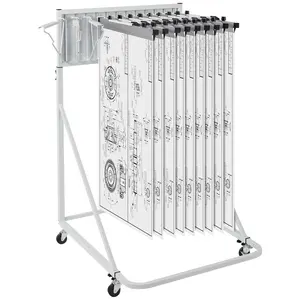 【Summervibes】VEVOR Mobile Blueprint Storage Rack, Plan Holder with 12 Pivot Brackets, Mobile Blueprint Holder Adjustable Height & Length, Poster Display Rack for Office and Home (Rack Only Without Clamps)