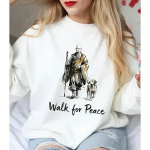 Zen Monk Dog Art Sweatshirt, Walk For Peace Hoodie, Minimalist Design Shirt, Unisex Shirt, Unisex Sweater Pullover Tee Cotton Fit