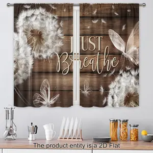 2D Flat, 2D Flat 2pcs White Dandelion Butterfly Kitchen Curtains Rustic Vintage Wooden Background Art Inspirational Quote Curtains, Bedroom Living Room Fabric Home Decor, 2D Flat set inganchos custom drapery panel doble layer darkening floral print