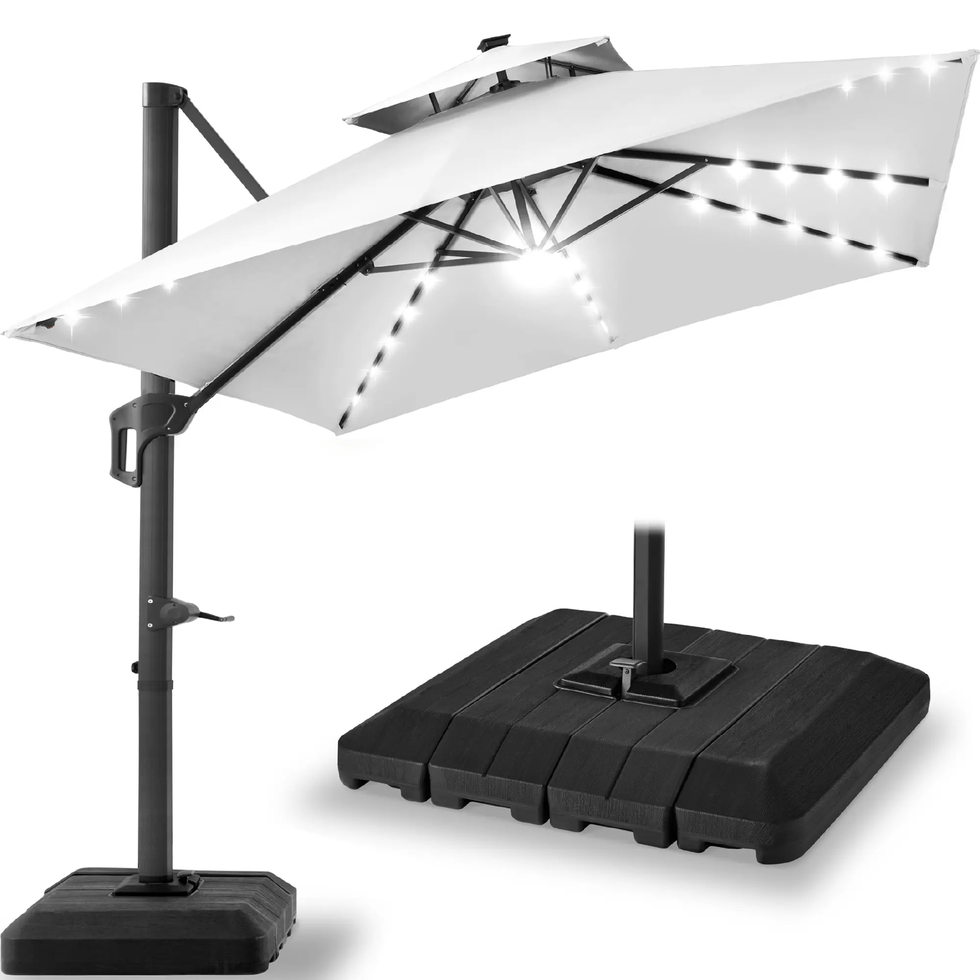 Best Choice Products 12x12ft 2-Tier Square Outdoor Solar LED Cantilever Umbrella w/ 360-Rotating Base  –