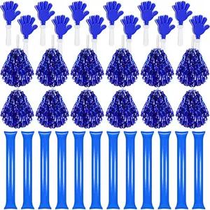 36Pcs Blue Team Spirit Accessories, Cheerleading Pom Poms Hand Clappers Party Favors and Thunder Sticks Noise Makers for Sporting Events Football Baseball Cheering Essentials