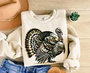 Turkey Hunting Sweatshirt Men Turkey Sweater Thanksgiving Crew Outdoor Fall Shirt Give Thanks Top Fall Family Sweater Old School Camo Turkey