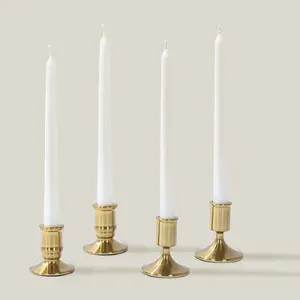 Set of 4 Metal Taper Candle Holders 2.5", 3" Vintage Gold with Sturdy Round Base - Traditional Pillar Candlestick Holders