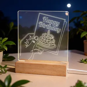 LIVEKEY Personalized Acrylic Sign Night Light - LED Ambient Light with Acrylic Panel, Happy Birthday Cake & Card Design, Gentle Glow Indoor Use Ambient Lighting, Custom Gift for Pet Parents, Decorative Lights, Customizable Led Lights